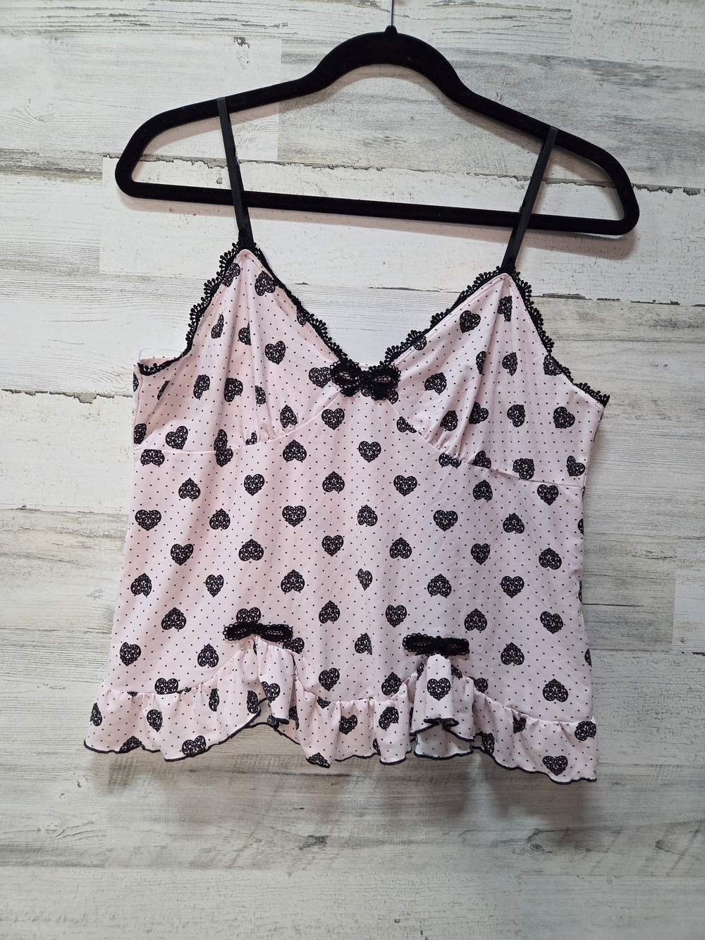 Y2k California Dynasty Heart Print Lace-Trim Cami Tank Size Large